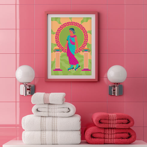 Roller Skating Grecian Goddess Art Print